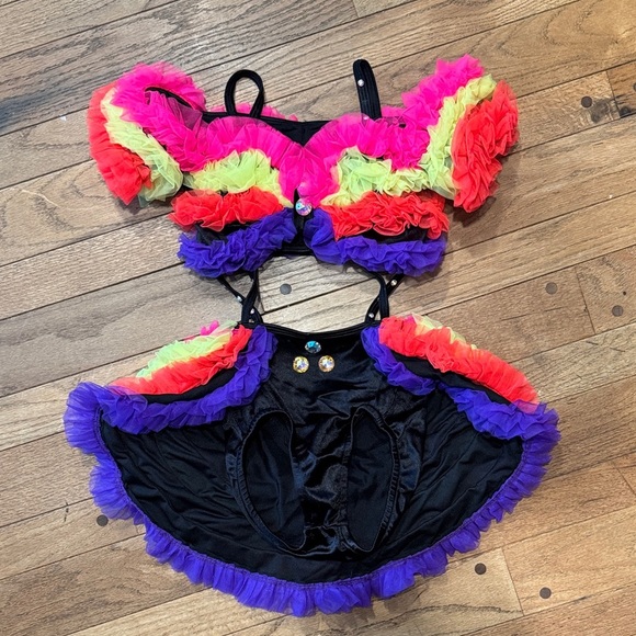 Colorful Custom Coffield Collection  Ruffled Two-Piece Dance Costume - Picture 1 of 4
